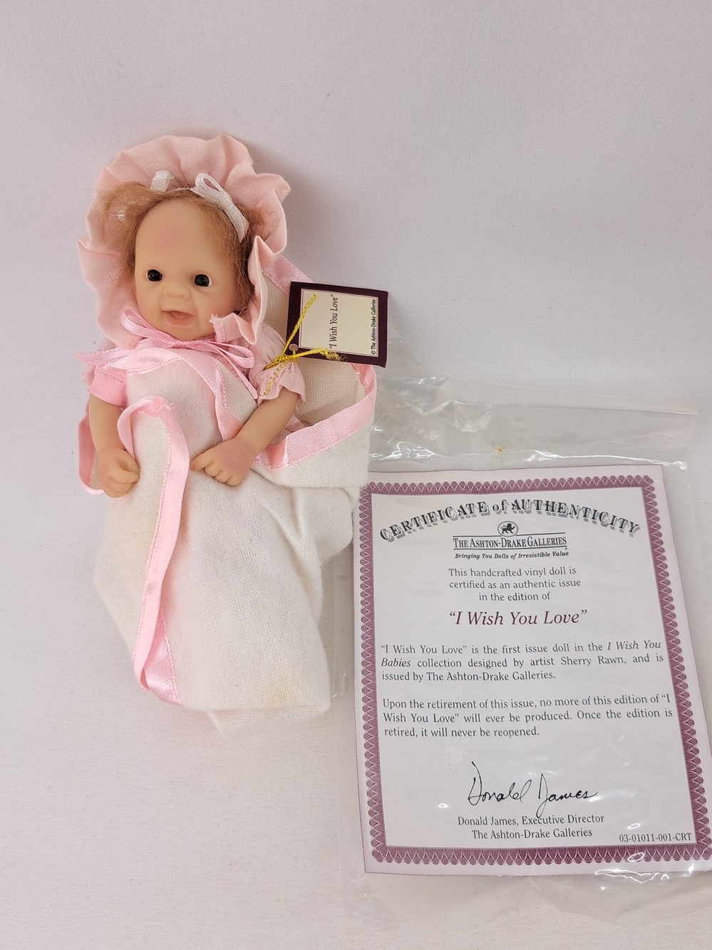 Ashton Drake Sherry Rawn Vinyl I Wish You Love Mini Baby Reborn Bonnet